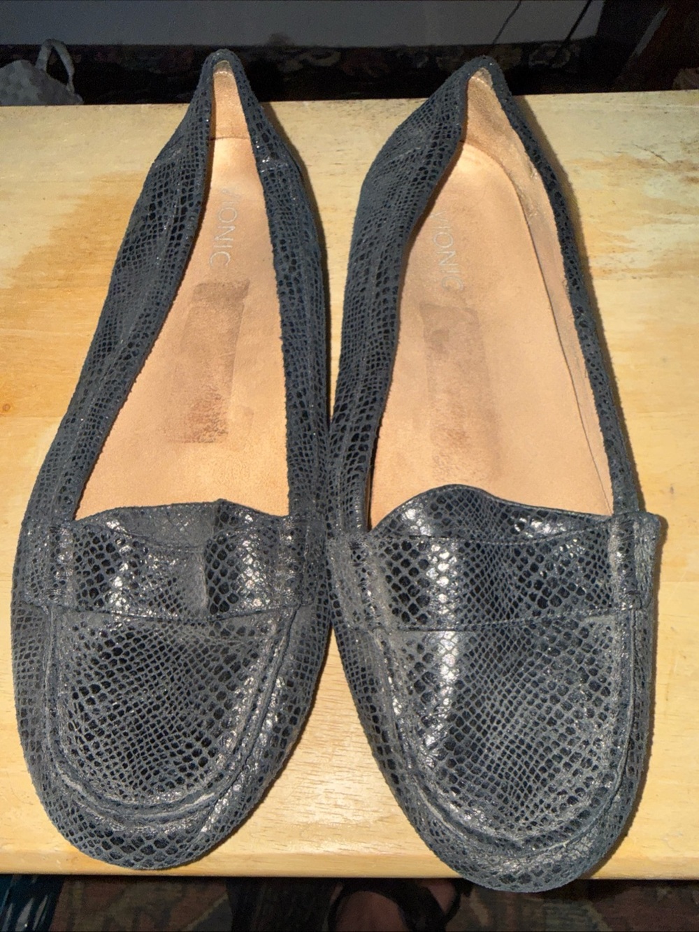 Vionic Black Snake-Embossed Women's Loafers